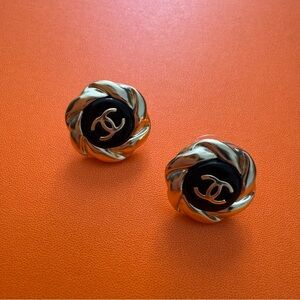 CHANEL Twisted Gold and Black Earrings